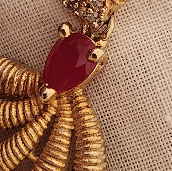 Vintage Faux Ruby and Diamond Stud-Dangle Earrings - Picture 5 of 17